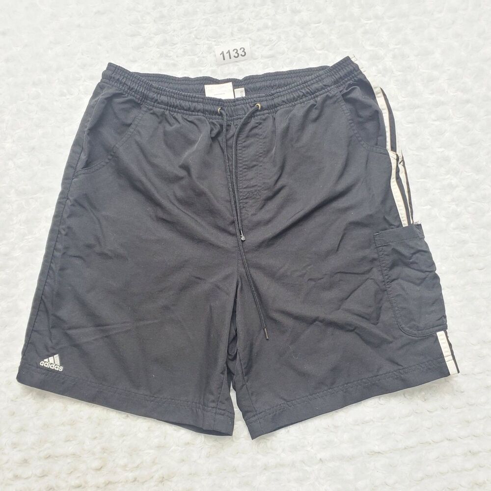 Vintage 2000 Adidas Swim Trunks Board Shorts Mens Medium Black Cargo Pockets